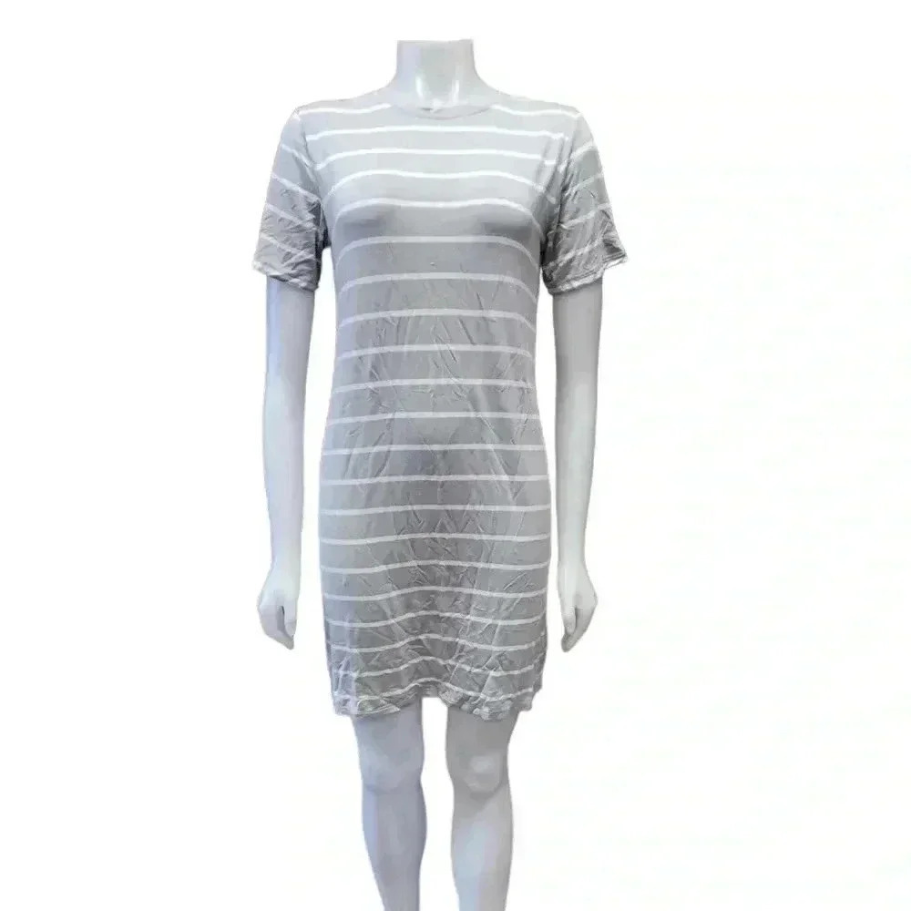 BCBGeneration Grey White Striped Short Sleeve Mini Dress Size Small